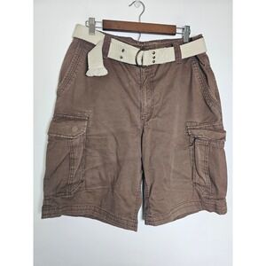 Gorpcore G&M Cargo Shorts Mens 34 Brown Cotton Twill Utility Belted Rugged